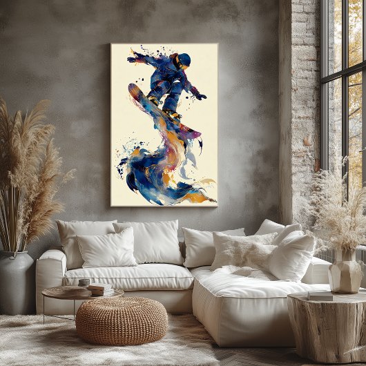 Abstract Fluid Ink Snowboarder Dynamic Motion Art Poster