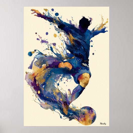 Abstract Fluid Ink Soccer Player – Modern Motion Poster (Vorne)