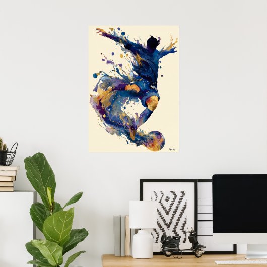 Abstract Fluid Ink Soccer Player – Modern Motion Poster (Heimbüro)
