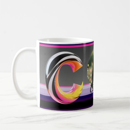 Abstract Fluid Letter C Neon Feather Kaffeetasse (Links)