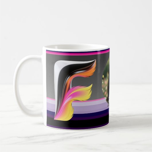 Abstract Fluid Letter F Neon Feather Kaffeetasse (Links)