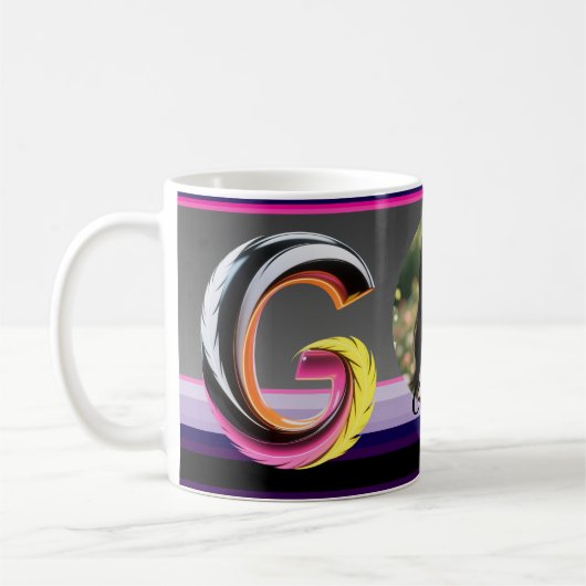 Abstract Fluid Letter G Neon Feather Kaffeetasse (Links)