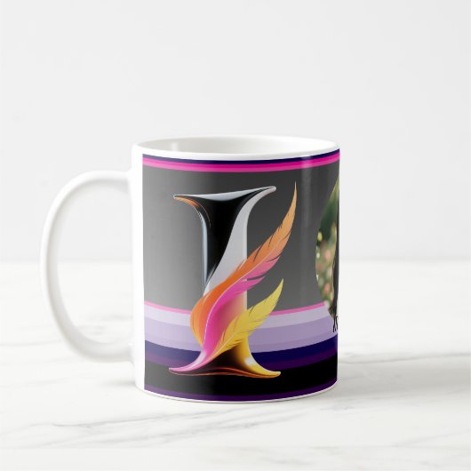 Abstract Fluid Letter I Neon Feather Kaffeetasse (Links)