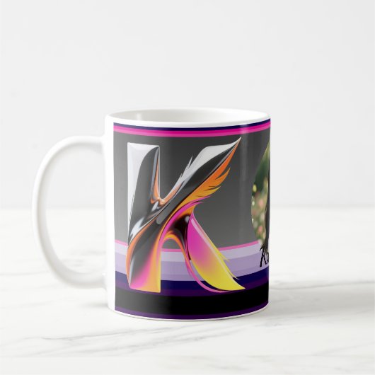 Abstract Fluid Letter K Neon Feather Kaffeetasse (Links)