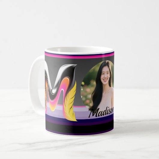 Abstract Fluid Letter M Neon Feather Kaffeetasse (Vorderseite Links)