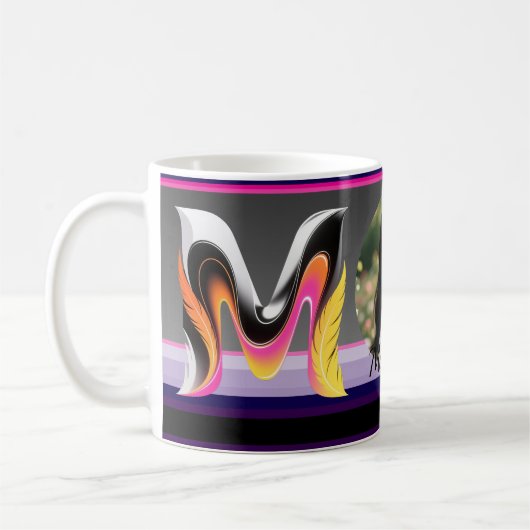 Abstract Fluid Letter M Neon Feather Kaffeetasse (Links)