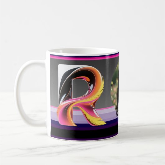 Abstract Fluid Letter R Neon Feather Kaffeetasse (Links)