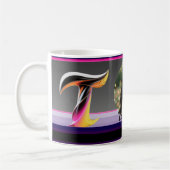 Abstract Fluid Letter T Neon Feather Kaffeetasse (Links)