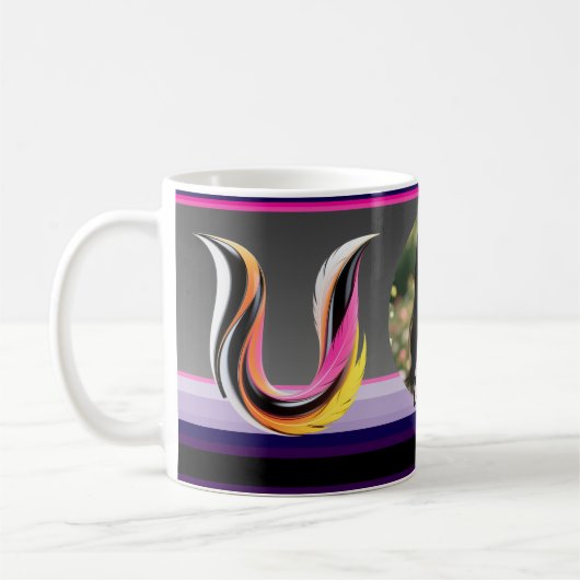 Abstract Fluid Letter U Neon Feather Kaffeetasse (Links)