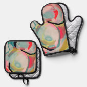 Abstract Fluro Acrylic Painting   Ofenhandschuh & Topflappen-Set (Vorderseite/Rückseite)