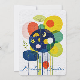 Abstract Folk Art Garden Moon Stars Whimsical Feiertagskarte