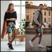 Abstract Folk Art Geometric Quilt Mosaic Leggings