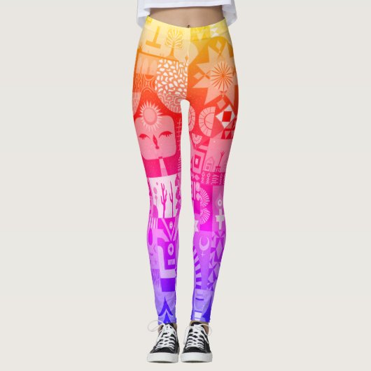 Abstract Folk Art Rainbow Gradient Quilt Leggings (Vorderseite)
