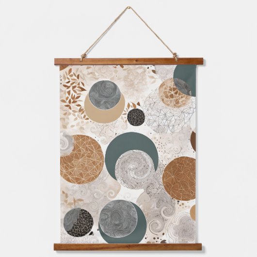 Abstract Geometric Circle Pattern Neutral Boho 384 Wandteppich Mit Holzrahmen (Vorderseite)
