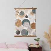 Abstract Geometric Circle Pattern Neutral Boho 384 Wandteppich Mit Holzrahmen (Schlafzimmer)