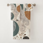 Abstract Geometric Circle Pattern Neutral Boho Badhandtuch Set (Insitu)