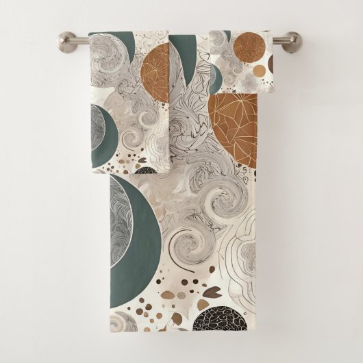 Abstract Geometric Circle Pattern Neutral Boho Badhandtuch Set (Insitu)
