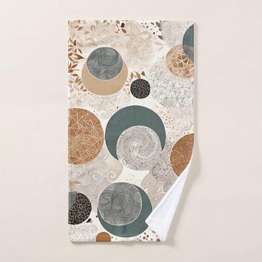 Abstract Geometric Circle Pattern Neutral Boho Badhandtuch Set (Handtuch)