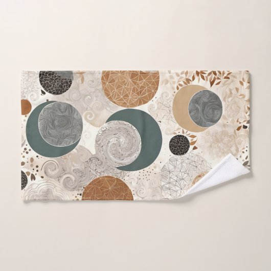 Abstract Geometric Circle Pattern Neutral Boho Badhandtuch Set (Handtuch)