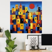 Abstract Geometric Cityscape Colorful Modern Art  Poster (Heimbüro)
