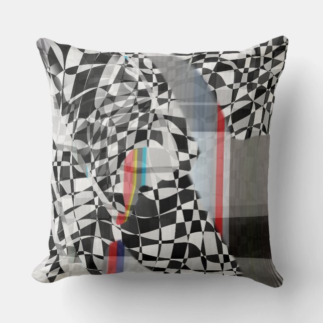 Abstract Geometric Collage Checker Pattern Kissen (Vorderseite)