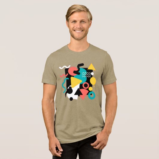 Abstract Geometric Memphis Style 80s Retro Pattern Tri-Blend Shirt (Vorderseite voll)