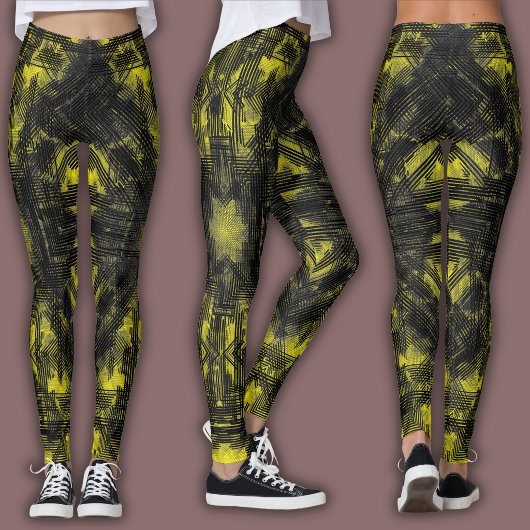 Abstract Geometric Pattern | Black and Yellow Leggings