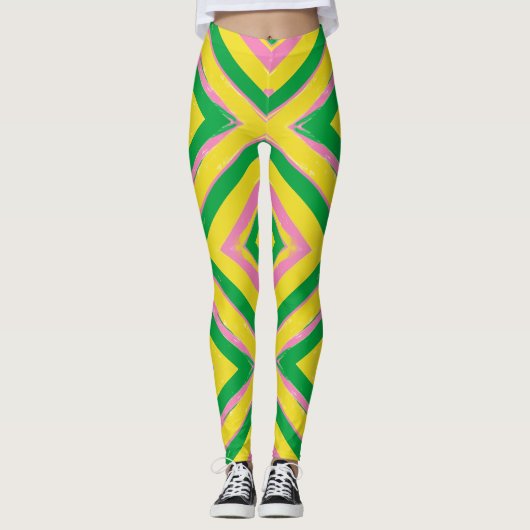 Abstract Geometric Pattern | Green, Yellow & Pink Leggings (Vorderseite)