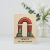 Abstract Geometric Scene with Christmas Trees Postkarte (Stehend Vorderseite)