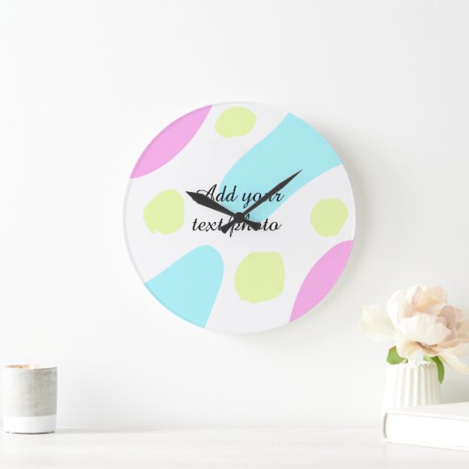 Abstract geometric shapes pastel add name photo ba große wanduhr (Zuhause)