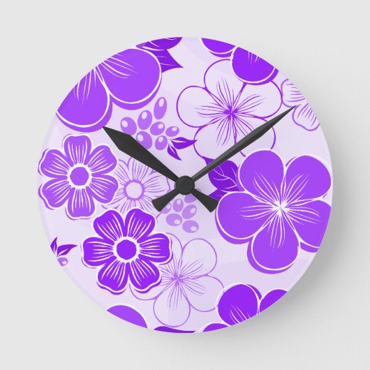 Abstract girly purple flowers runde wanduhr (Vorderseite)