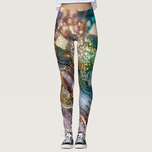 Abstract Glitter and Marble Pink and Blue Leggings (Vorderseite)