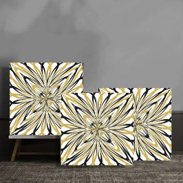 Abstract Gold and Black Floral Burst Fliese