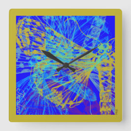Abstract Gold Butterfly Blue Pastel Quadratische Wanduhr
