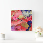 Abstract Gold Red Blue Quadratische Wanduhr (Zuhause)