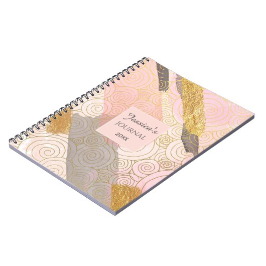 Abstract Gold Stripes and Pink Swirls Personalised Notizblock (Linke Seite)