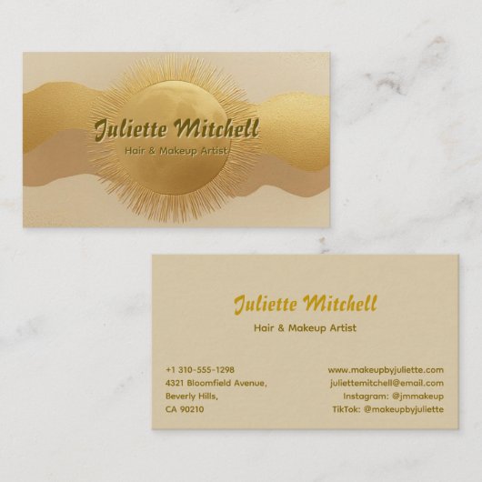 Abstract Gold Sun Hair & Makeup Artist Card Visitenkarte (Vorne/Hinten)