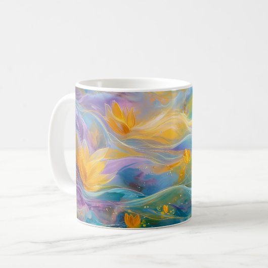 Abstract Golden Lotus Floating Flowers  Kaffeetasse (Vorderseite Links)