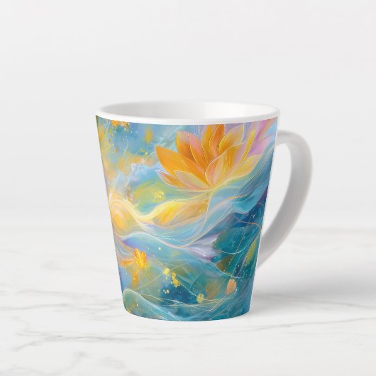 Abstract Golden Lotus Floating Flowers Milchtasse (Rechte Ecke)
