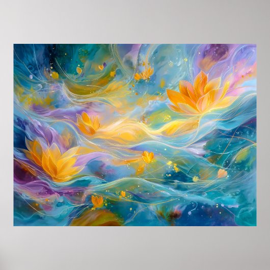 Abstract Golden Lotus Floating Flowers  Poster (Vorne)