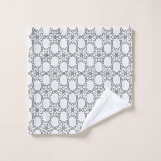 Abstract Gray Flower Mandala Pattern on White Badhandtuch Set (Waschlappen)