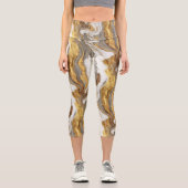 Abstract Gray Marble Texture with Flowing Gold Capri Leggings (Vorderseite)