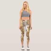 Abstract Gray Marble Texture with Flowing Gold Capri Leggings (Vorderseite)