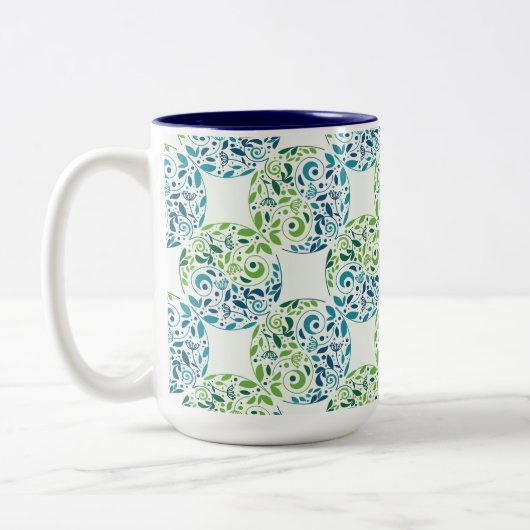 Abstract Green And Blue Pattern Zweifarbige Tasse (Links)