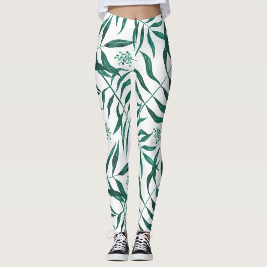 Abstract Green Foliage Leggings (Vorderseite)