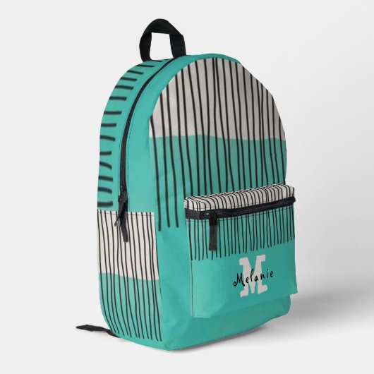 Abstract green minimal style sketched Monogram Bedruckter Rucksack (Rückseitige Ecke links)
