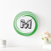Abstract Green Swirl Monogram Große Wanduhr (Zuhause)