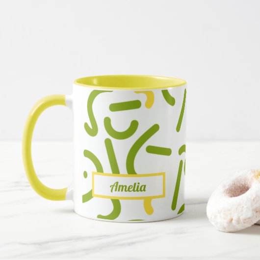 Abstract Green Yellow Lines  Tasse (Mit Donut)