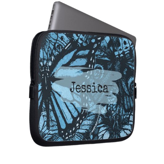 Abstract Grunge Blue Butterfly Art Personalised Laptopschutzhülle (Vorne Rechts)