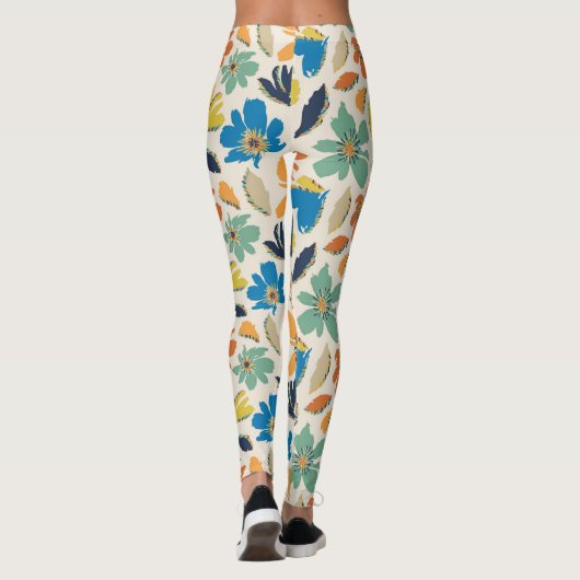 Abstract Hand-Drawn Boho Floral Pattern Leggings (Rückseite)